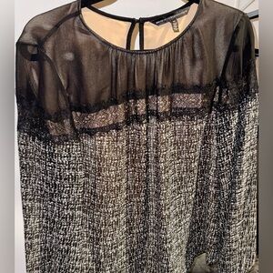 White House Black Market Sheer Black and White Blouse